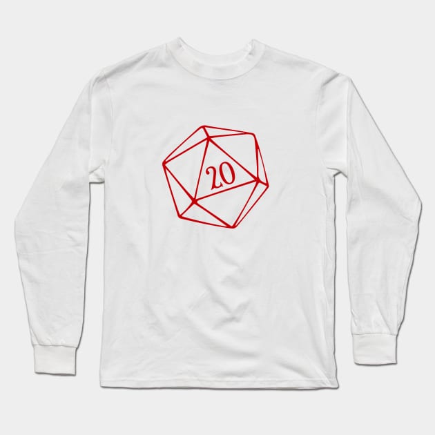 D20 Roleplaying Dice Dungeon Master RPG Red Long Sleeve T-Shirt by RetroGeek